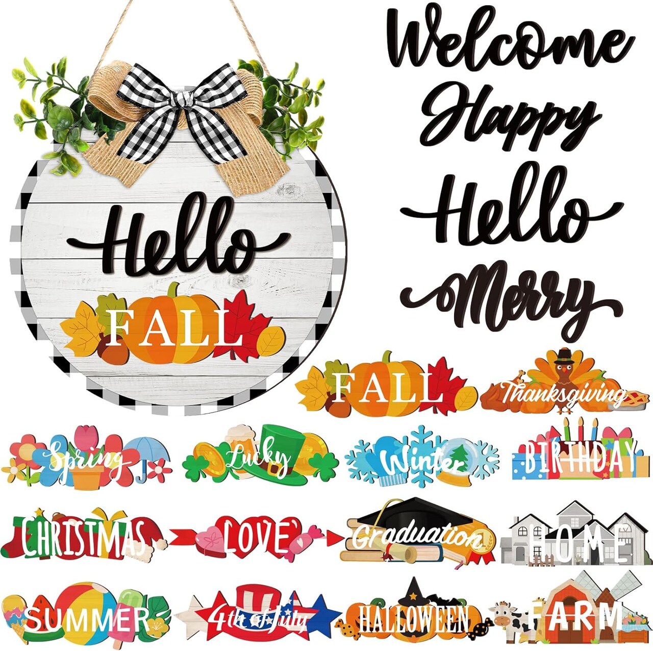 20 Pcs Interchangeable Hanging Sign, Seasonal Front Door Decoration (White)